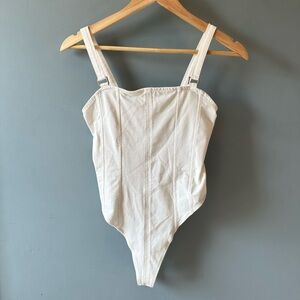 H&M Off-White Ribbed Pleat Bodysuit with Straps